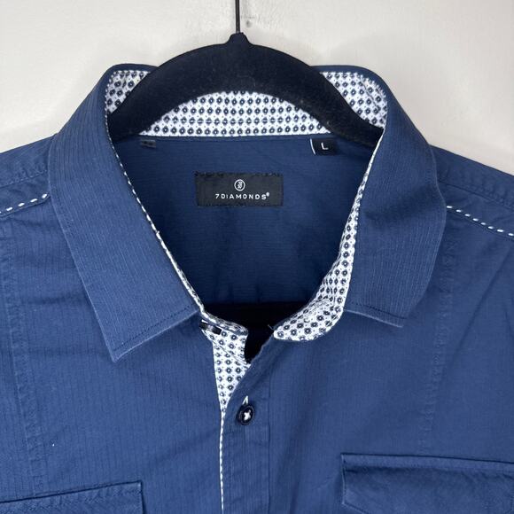 7Diamonds Premium Men's Cool Kids Fit Contrast Trim Button Up Shirt Size Large‎ - Picture 2 of 10